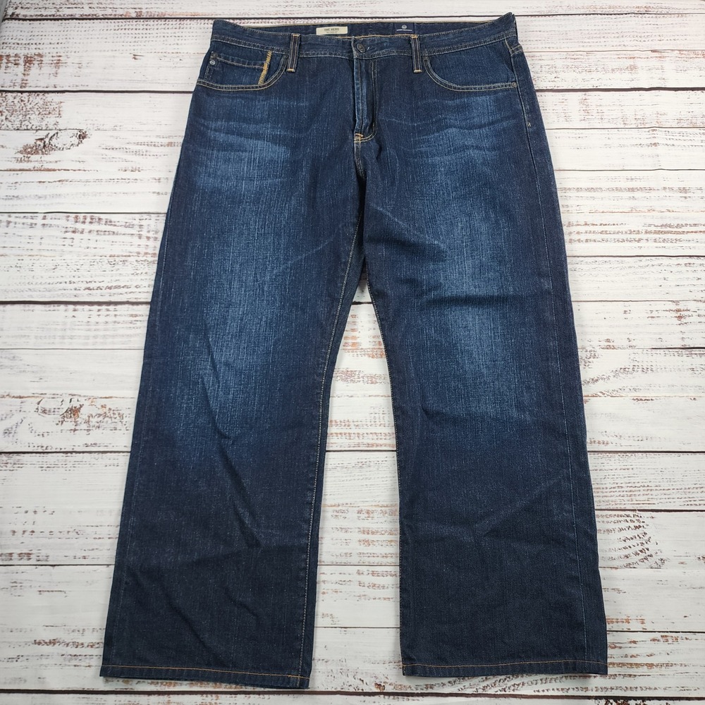 AG Adriano Goldschmied The Hero Men's Jeans 38x34 Blue Relaxed Straight Supima